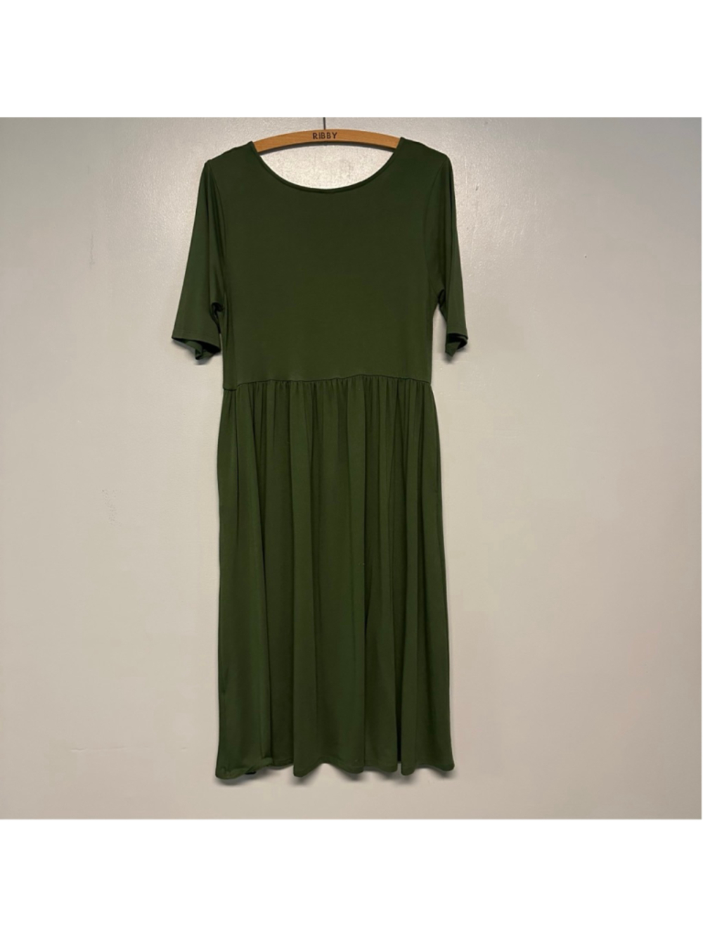 ZENANA OUTFITTERS Midi Dress women’s size XL Olive Green gathered waist - Picture 7 of 7